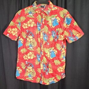 Star Wars Mandalorian Grogu Tropical Hawaiian Shirt Men Medium Red Cotton Button
